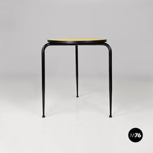 Load image into Gallery viewer, Round yellow laminate and black metal bar table, 1950s
