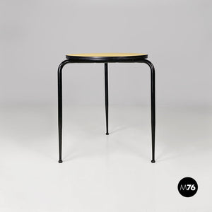 Round yellow laminate and black metal bar table, 1950s