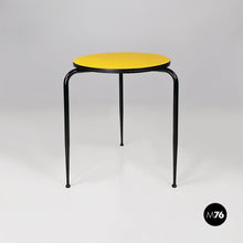 Load image into Gallery viewer, Round yellow laminate and black metal bar table, 1950s
