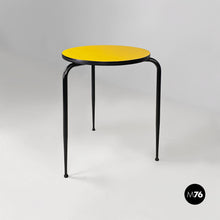 Load image into Gallery viewer, Round yellow laminate and black metal bar table, 1950s
