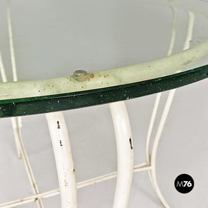 White wrought iron and glass garden table, 1960s