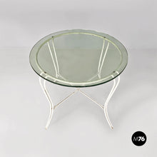 Load image into Gallery viewer, White wrought iron and glass garden table, 1960s
