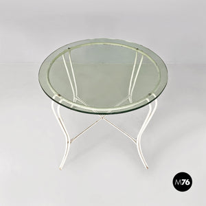 White wrought iron and glass garden table, 1960s