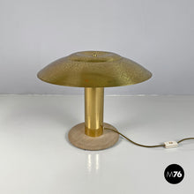 将图片加载到图库查看器，Brass table lamp with a round beige marble base, 1970s
