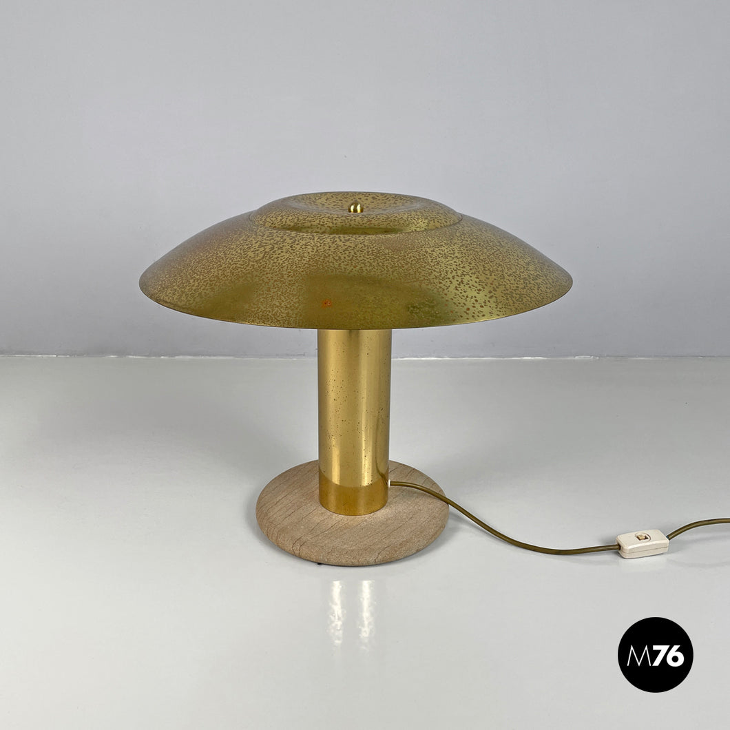 Brass table lamp with a round beige marble base, 1970s