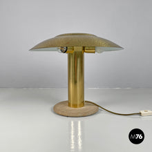 将图片加载到图库查看器，Brass table lamp with a round beige marble base, 1970s
