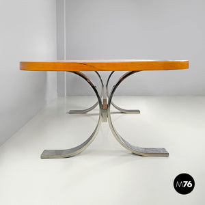 Briar root and chromed metal dining table by Dada Industrial Design, 1970s