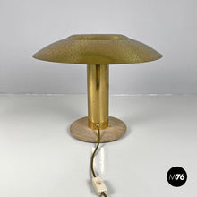 将图片加载到图库查看器，Brass table lamp with a round beige marble base, 1970s
