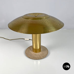 Brass table lamp with a round beige marble base, 1970s