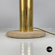 将图片加载到图库查看器，Brass table lamp with a round beige marble base, 1970s
