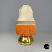 将图片加载到图库查看器，Brass table lamp with beige shade and orange fringes, 1980s
