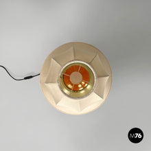 Load image into Gallery viewer, Brass table lamp with beige shade and orange fringes, 1980s
