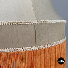 Load image into Gallery viewer, Brass table lamp with beige shade and orange fringes, 1980s
