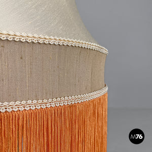 Brass table lamp with beige shade and orange fringes, 1980s