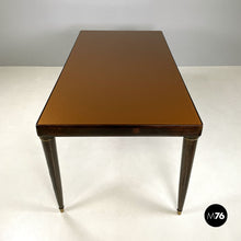Carica l&#39;immagine nel visualizzatore di Gallery, Wooden dining table with bronze orange glass top, 1950s
