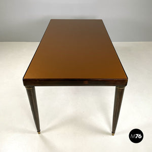 Wooden dining table with bronze orange glass top, 1950s