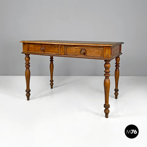 Antique wooden table with two drawers, 1800s