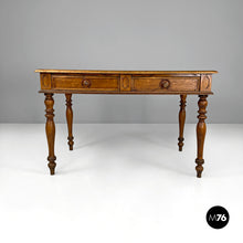 画像をギャラリービューアに読み込む, Antique wooden table with two drawers, 1800s
