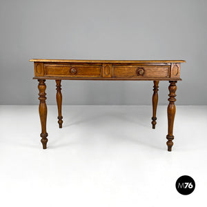 Antique wooden table with two drawers, 1800s