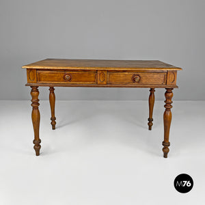 Antique wooden table with two drawers, 1800s