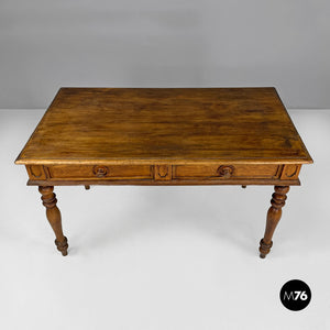 Antique wooden table with two drawers, 1800s