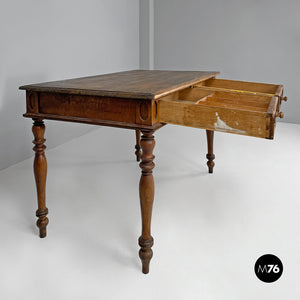 Antique wooden table with two drawers, 1800s