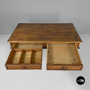 Antique wooden table with two drawers, 1800s