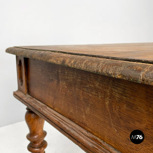 Antique wooden table with two drawers, 1800s