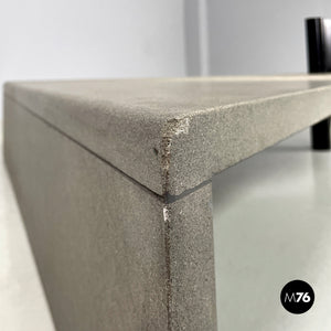 Cement and black metal triangular coffee table, 1980s
