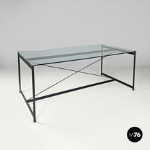 将图片加载到图库查看器，Glass and black metal dining table Asnago by Mario Asnago and Claudio Vender for Pallucco, 1990s
