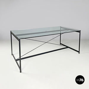 Glass and black metal dining table Asnago by Mario Asnago and Claudio Vender for Pallucco, 1990s