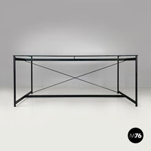 将图片加载到图库查看器，Glass and black metal dining table Asnago by Mario Asnago and Claudio Vender for Pallucco, 1990s
