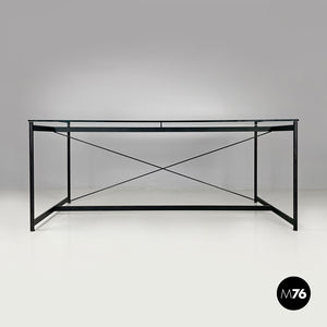 Glass and black metal dining table Asnago by Mario Asnago and Claudio Vender for Pallucco, 1990s