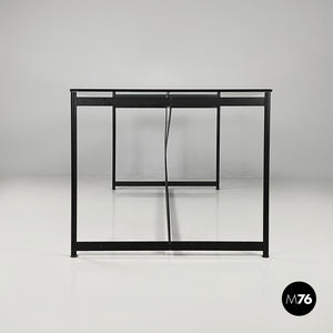 Glass and black metal dining table Asnago by Mario Asnago and Claudio Vender for Pallucco, 1990s