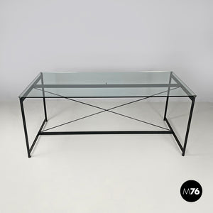 Glass and black metal dining table Asnago by Mario Asnago and Claudio Vender for Pallucco, 1990s