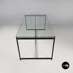 Glass and black metal dining table Asnago by Mario Asnago and Claudio Vender for Pallucco, 1990s