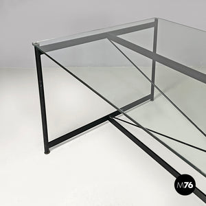 Glass and black metal dining table Asnago by Mario Asnago and Claudio Vender for Pallucco, 1990s