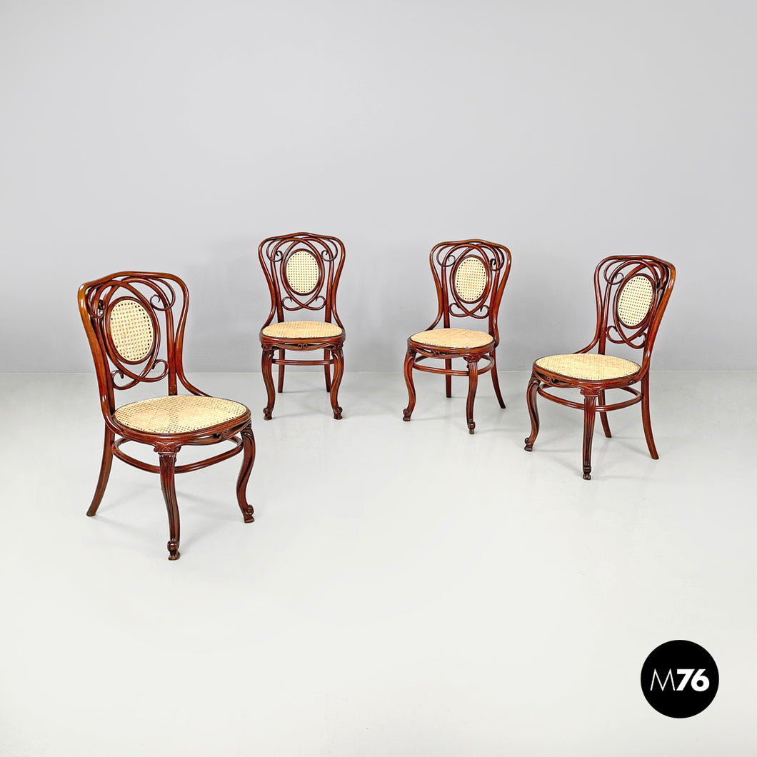 Wood and Vienna straw chairs with curl details, early 1900s