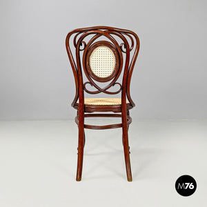 Wood and Vienna straw chairs with curl details, early 1900s