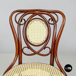 Wood and Vienna straw chairs with curl details, early 1900s