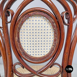 Wood and Vienna straw chairs with curl details, early 1900s