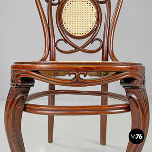 Wood and Vienna straw chairs with curl details, early 1900s