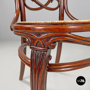 Wood and Vienna straw chairs with curl details, early 1900s