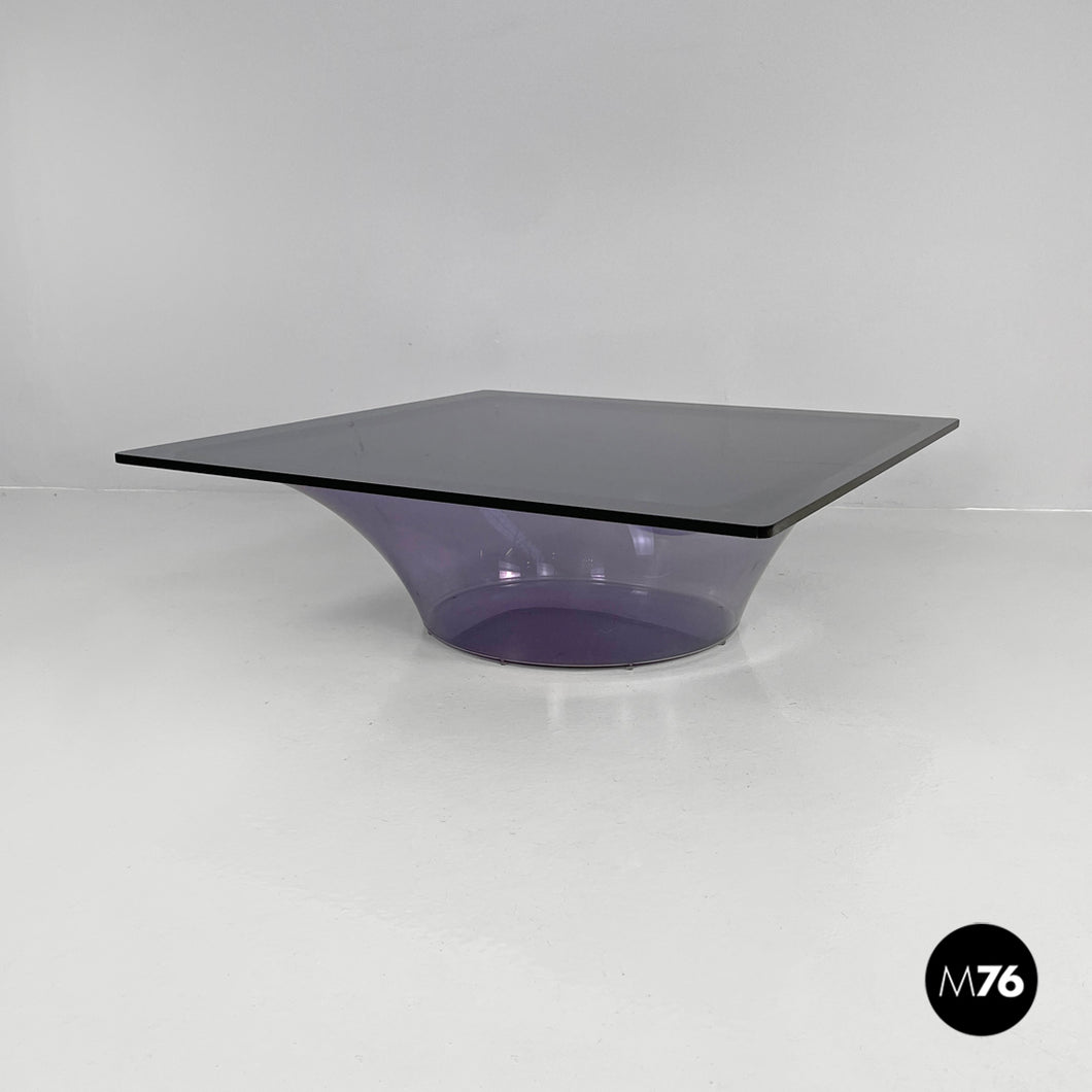 Coffee table in purple plexiglass and smoked glass, 1970s