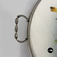 Load image into Gallery viewer, Tray with flowers in ceramic and metal, 1920s
