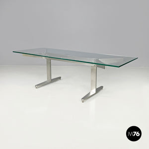 Coffee table in aluminum and glass top, 1970s