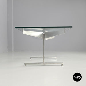 Coffee table in aluminum and glass top, 1970s