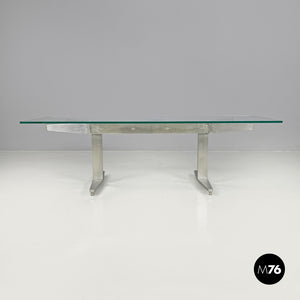 Coffee table in aluminum and glass top, 1970s