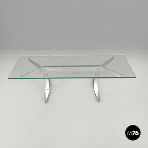 Coffee table in aluminum and glass top, 1970s