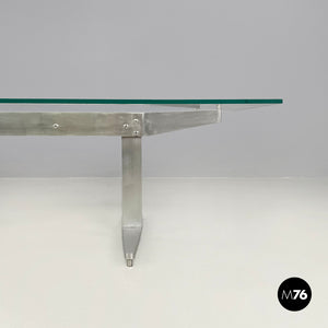 Coffee table in aluminum and glass top, 1970s